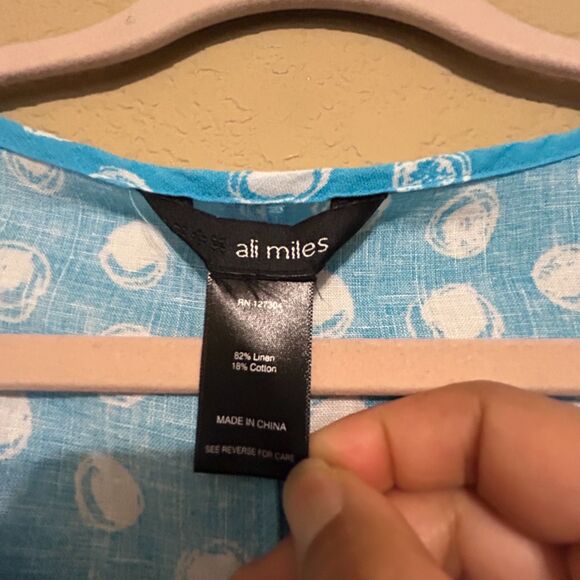 Ali Miles Plus Linen Blend Dress Polka Dots V-Neck Short Sleeve A-Line Dress 1X? - Picture 6 of 6